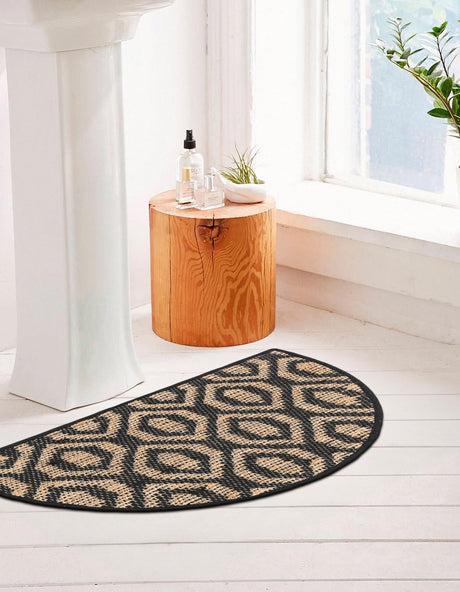 Black Natural 2' 2 x 3' 7 Chindi Jute Hearth Half-Round Semicircle Area Rug Interior Design Home Decor Carpet Mat for Sale at Rug Engine