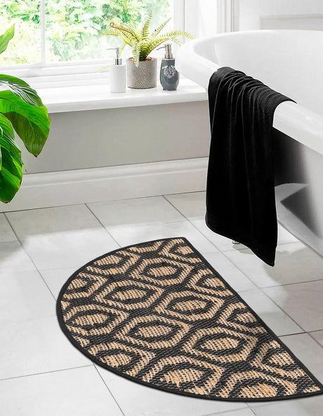 Black Natural 2' 2 x 3' 7 Chindi Jute Hearth Half-Round Semicircle Area Rug Interior Design Home Decor Carpet Mat for Sale at Rug Engine