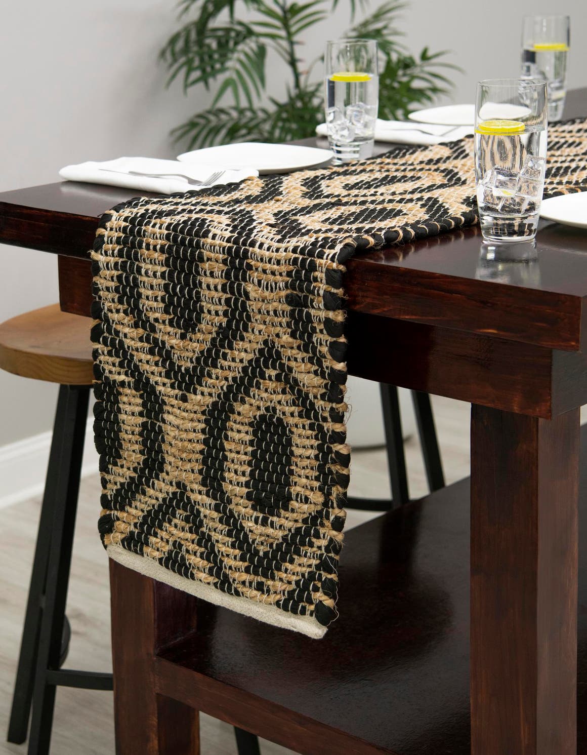 Black 1' 2 x 10' Chindi Jute Table Runner Area Rug Decorative Dining Room Kitchen All Natural Material Table Cover Interior Design Home Decor Carpet Mat for Sale at Rug Engine