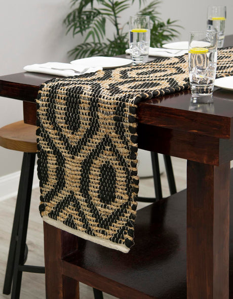 Black 1' 2 x 10' Chindi Jute Table Runner