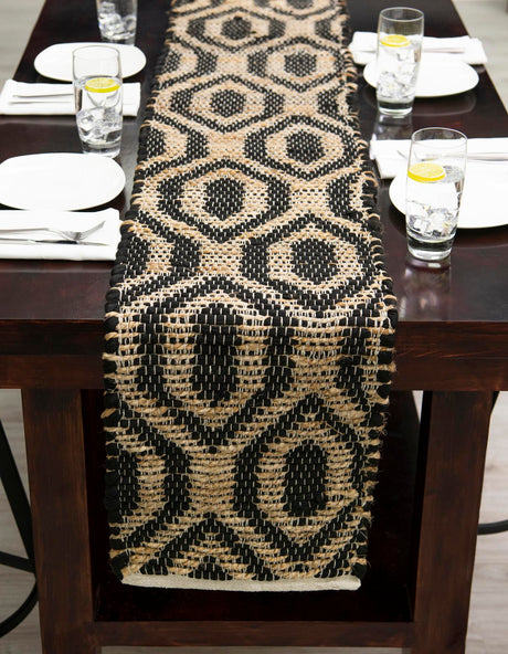 Black 1' 2 x 8' Chindi Jute Table Runner Area Rug Decorative Dining Room Kitchen All Natural Material Table Cover Interior Design Home Decor Carpet Mat for Sale at Rug Engine