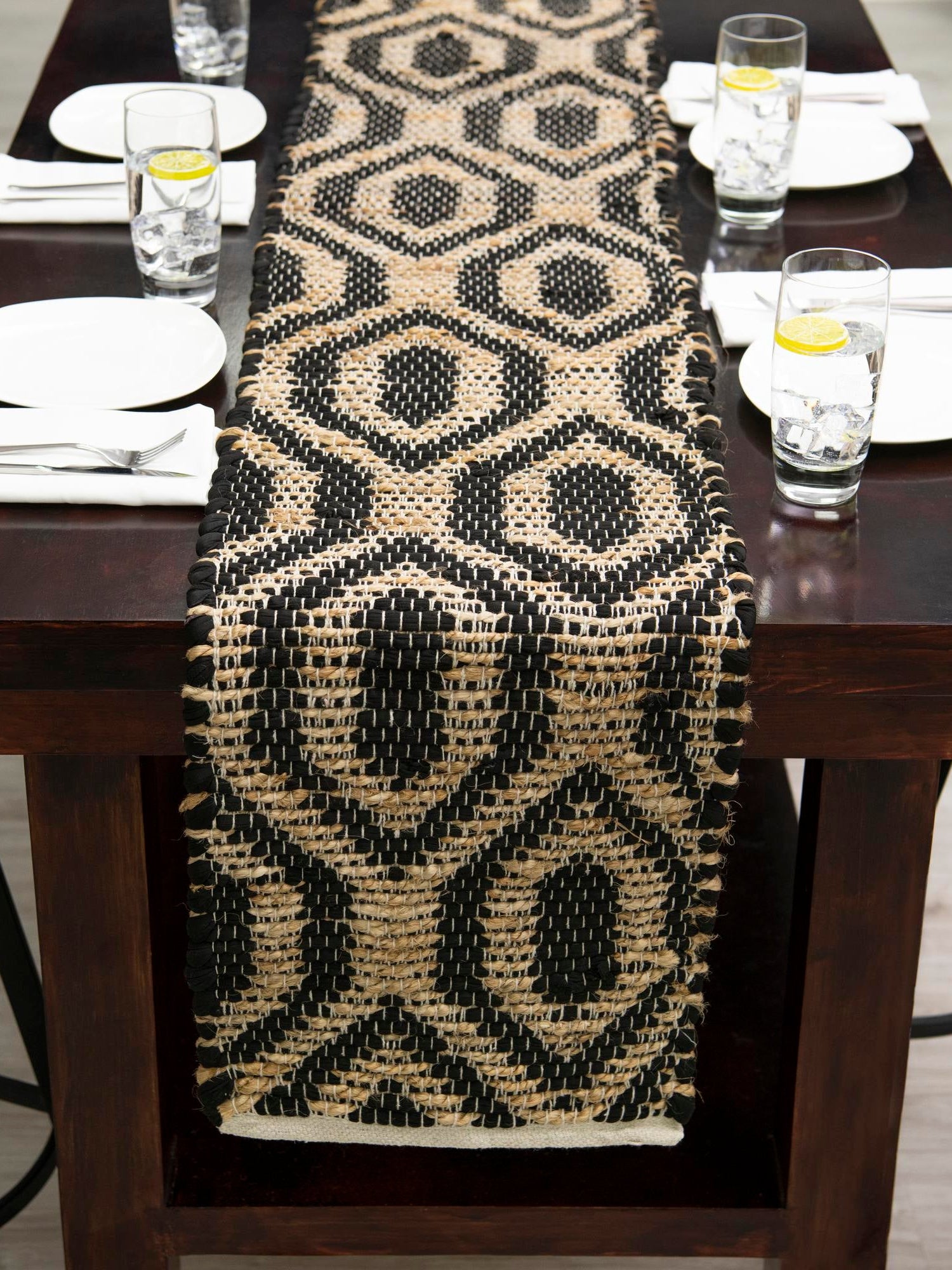 Black 1' 2 x 5' 1 Chindi Jute Table Runner Area Rug Decorative Dining Room Kitchen All Natural Material Table Cover Interior Design Home Decor Carpet Mat for Sale at Rug Engine