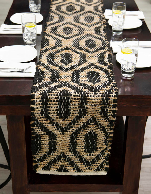Black 1' 2 x 10' Chindi Jute Table Runner