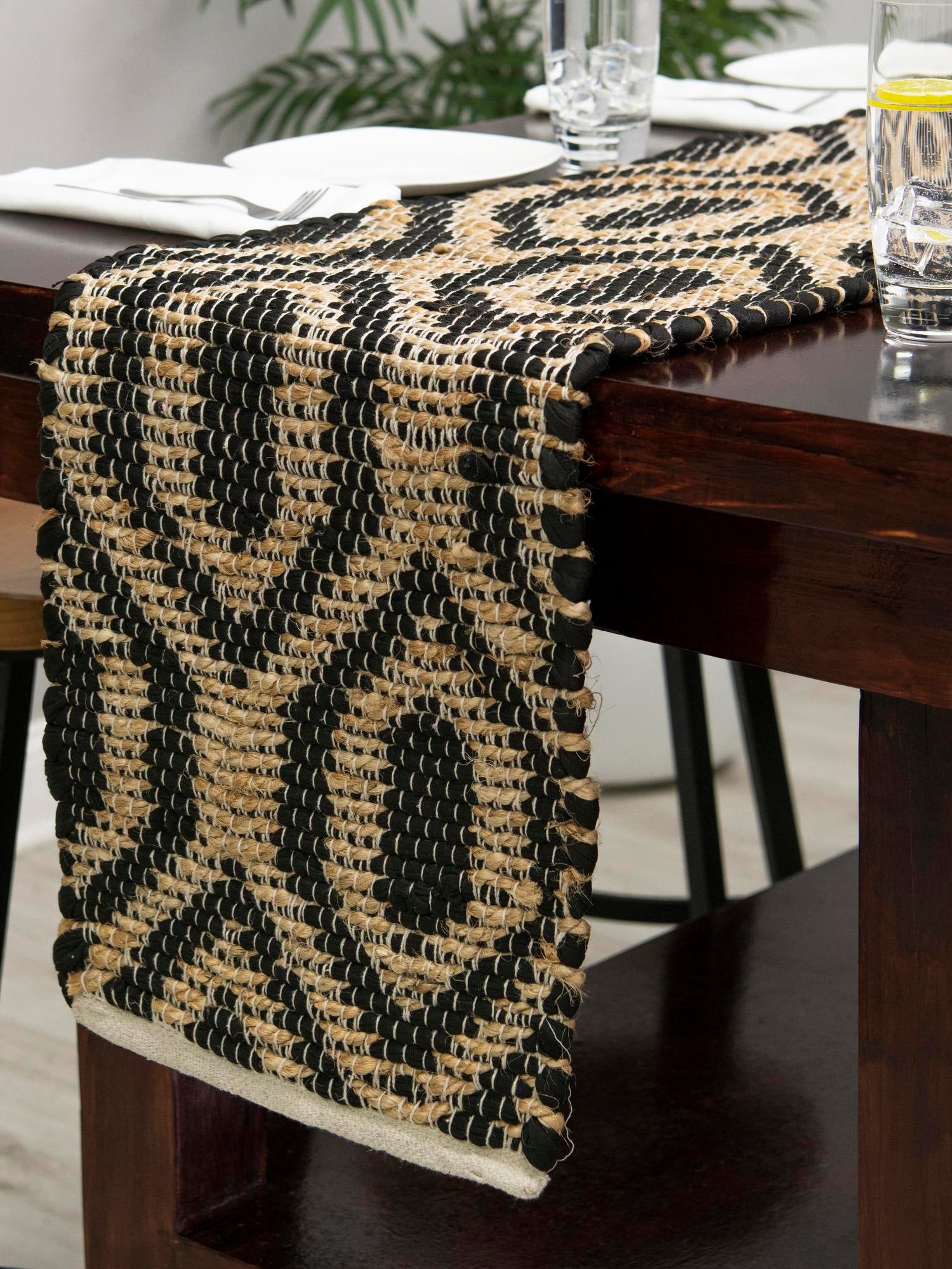 Black 1' 2 x 10' Chindi Jute Table Runner Area Rug Decorative Dining Room Kitchen All Natural Material Table Cover Interior Design Home Decor Carpet Mat for Sale at Rug Engine