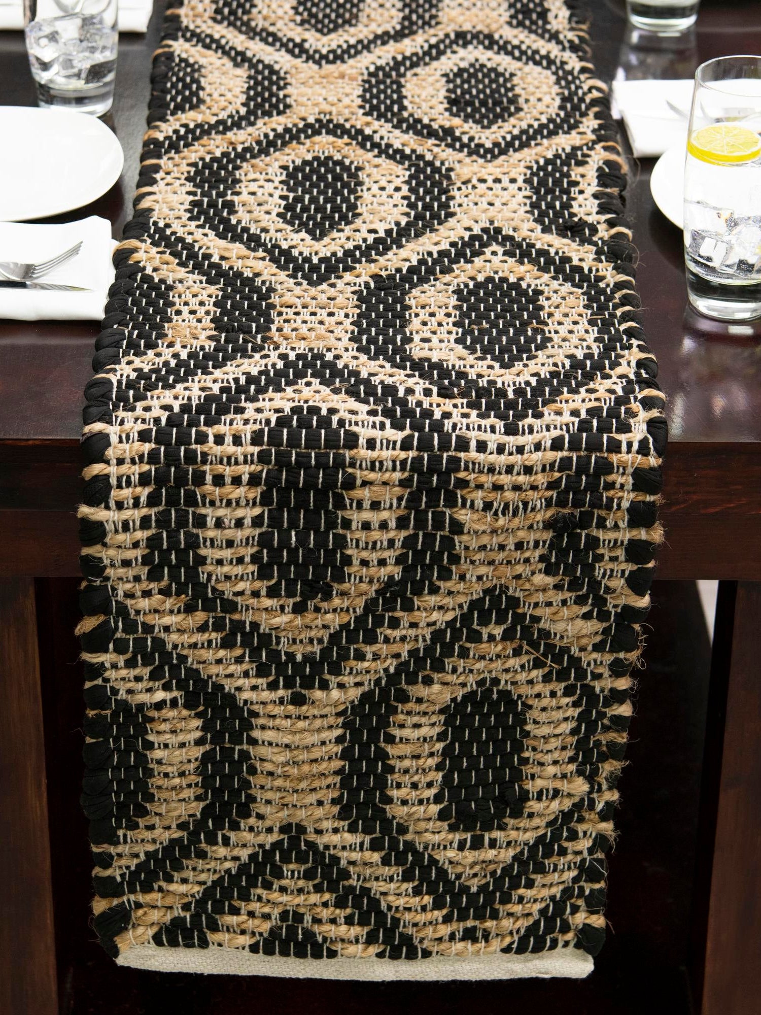 Black 1' 2 x 10' Chindi Jute Table Runner Area Rug Decorative Dining Room Kitchen All Natural Material Table Cover Interior Design Home Decor Carpet Mat for Sale at Rug Engine