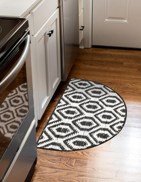 Black and White 2' 2 x 3' 7 Chindi Jute Hearth Half-Round Semicircle Area Rug Interior Design Home Decor Carpet Mat for Sale at Rug Engine