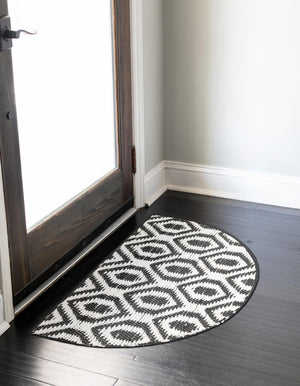 Black and White 2' 2 x 4' Chindi Jute Semicircle Hearth Rug