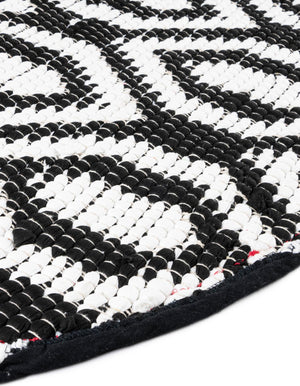 Black and White 2' 2 x 4' Chindi Jute Semicircle Hearth Rug