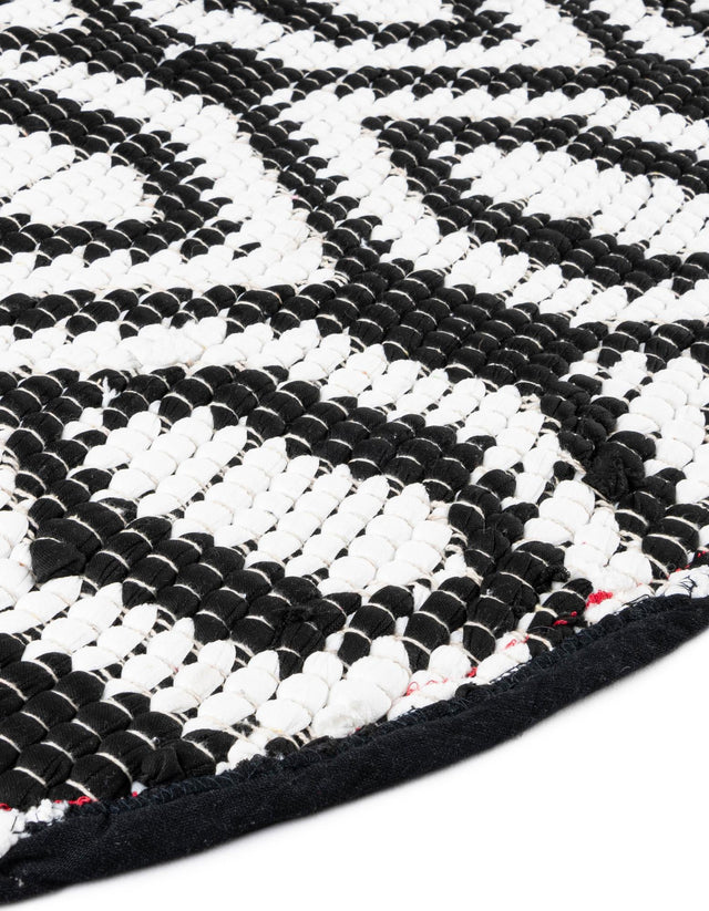 Black and White 2' 2 x 4' Chindi Jute Semicircle Hearth Rug