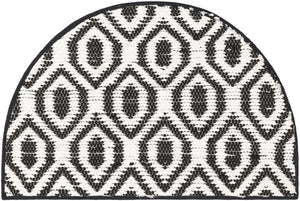 Black and White 2' 2 x 4' Chindi Jute Semicircle Hearth Rug