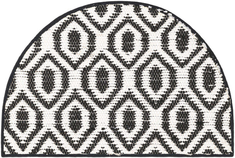 Black and White 2' 2 x 4' Chindi Jute Semicircle Hearth Rug