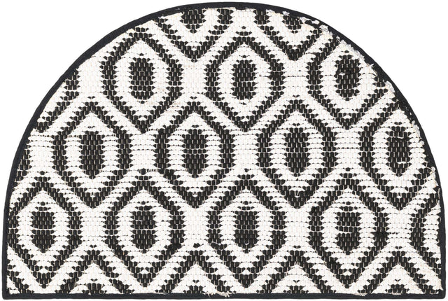 Black and White 2' 2 x 4' Chindi Jute Semicircle Hearth Rug