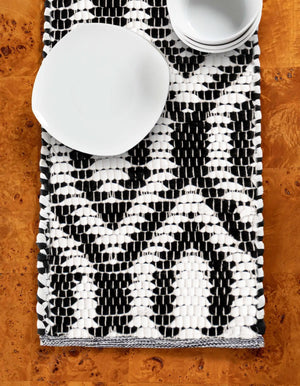 Black and White 1' 2 x 10' Chindi Jute Table Runner