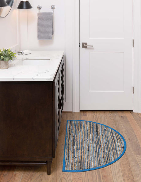 Blue 2' 2 x 3' 7 Chindi Jute Hearth Half-Round Semicircle Area Rug Interior Design Home Decor Carpet Mat for Sale at Rug Engine