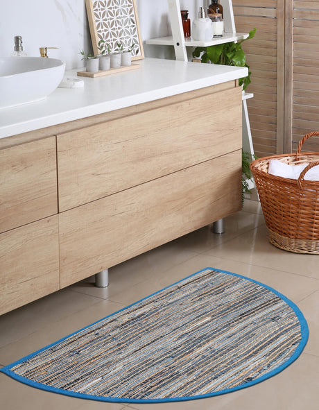 Blue 2' 2 x 3' 7 Chindi Jute Hearth Half-Round Semicircle Area Rug Interior Design Home Decor Carpet Mat for Sale at Rug Engine