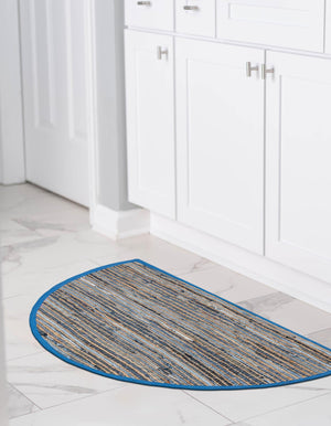 Blue 2' 2 x 4' Chindi Jute Semicircle Hearth Rug