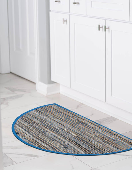 Blue 2' 2 x 3' 7 Chindi Jute Hearth Half-Round Semicircle Area Rug Interior Design Home Decor Carpet Mat for Sale at Rug Engine