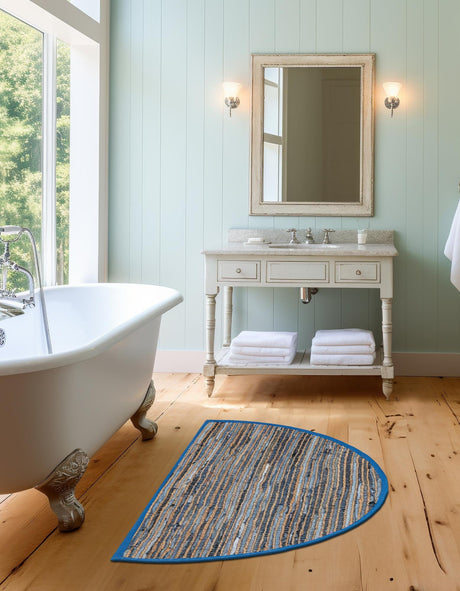 Blue 2' 2 x 3' 7 Chindi Jute Hearth Half-Round Semicircle Area Rug Interior Design Home Decor Carpet Mat for Sale at Rug Engine