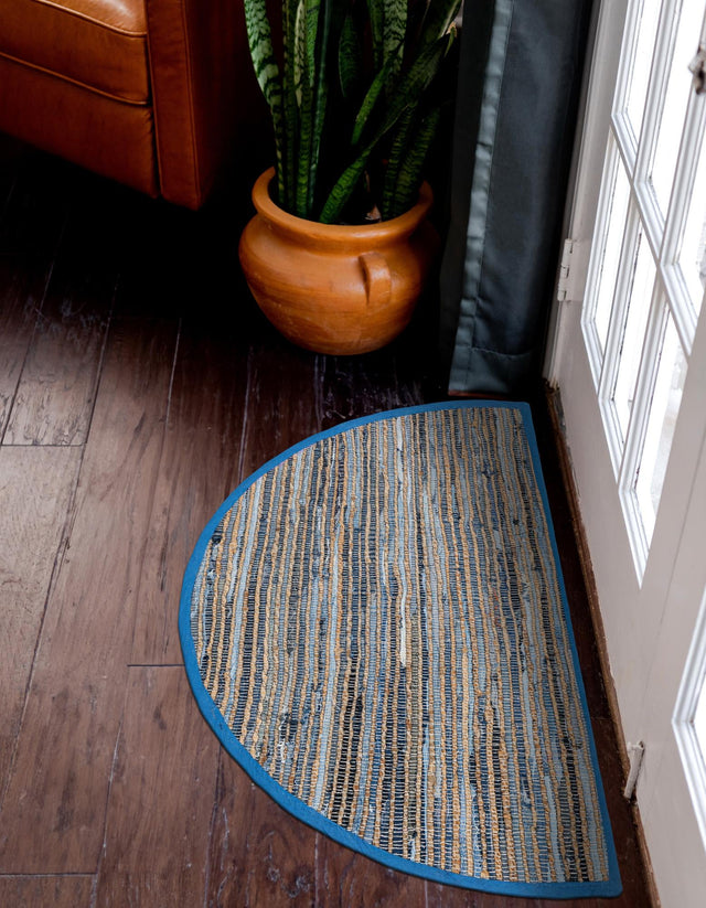 Blue 2' 2 x 4' Chindi Jute Semicircle Hearth Rug