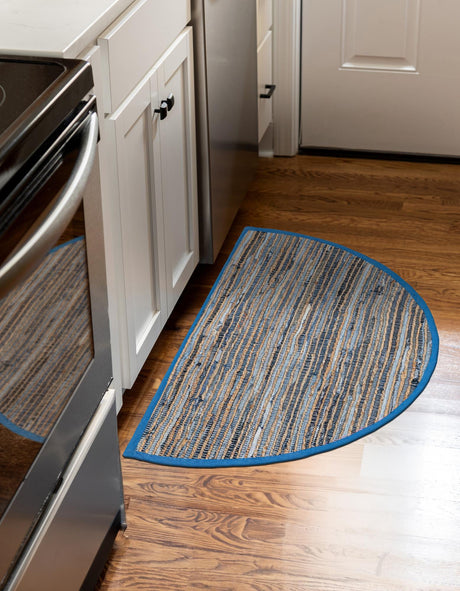 Blue 2' 2 x 3' 7 Chindi Jute Hearth Half-Round Semicircle Area Rug Interior Design Home Decor Carpet Mat for Sale at Rug Engine