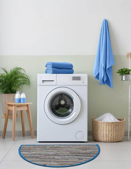 Blue 2' 2 x 3' 7 Chindi Jute Hearth Half-Round Semicircle Area Rug Interior Design Home Decor Carpet Mat for Sale at Rug Engine