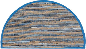 Blue 2' 2 x 4' Chindi Jute Semicircle Hearth Rug