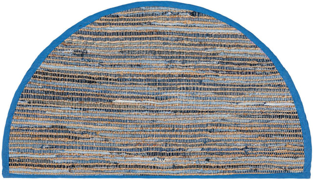 Blue 2' 2 x 4' Chindi Jute Semicircle Hearth Rug
