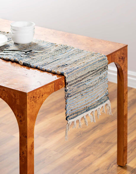 Blue 1' 2 x 5' 1 Chindi Jute Table Runner