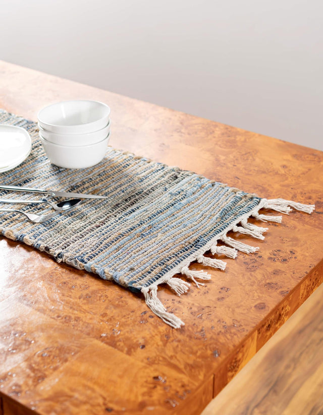 Blue 1' 2 x 5' 1 Chindi Jute Table Runner