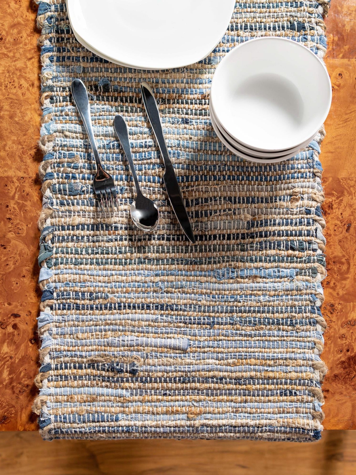 Blue 1' 2 x 6' 1 Chindi Jute Runner Area Rug Decorative Dining Room Kitchen All Natural Material Table Cover Interior Design Home Decor Carpet Mat for Sale at Rug Engine