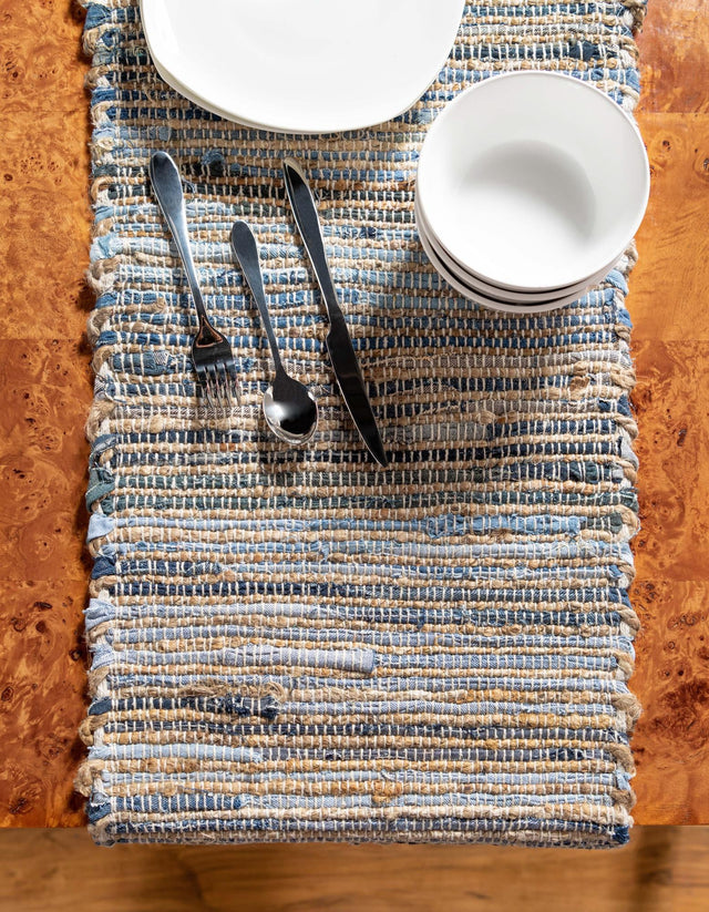 Blue 1' 2 x 5' 1 Chindi Jute Table Runner