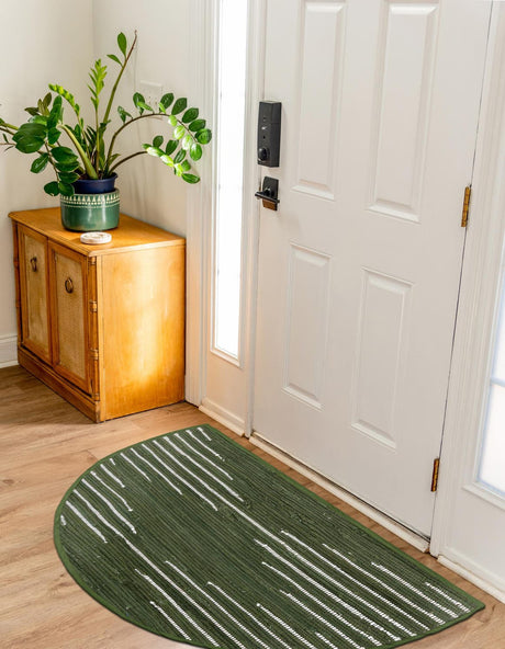 Green 2' 2 x 4' Chindi Cotton Semicircle Hearth Rug