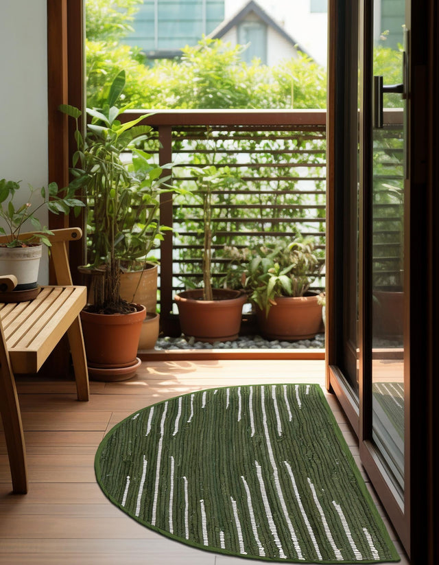 Green 2' 2 x 4' Chindi Cotton Semicircle Hearth Rug