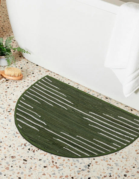 Green 2' 2 x 3' 7 Chindi Cotton Hearth Half-Round Semicircle Area Rug Interior Design Home Decor Carpet Mat for Sale at Rug Engine