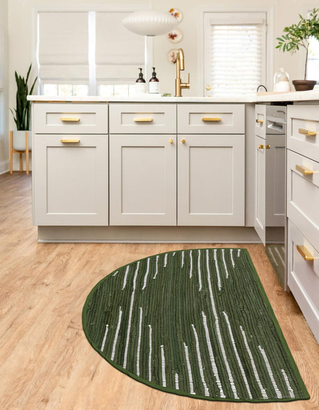 Green 2' 2 x 3' 7 Chindi Cotton Hearth Half-Round Semicircle Area Rug Interior Design Home Decor Carpet Mat for Sale at Rug Engine