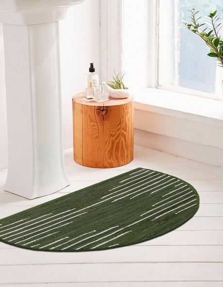 Green 2' 2 x 3' 7 Chindi Cotton Hearth Half-Round Semicircle Area Rug Interior Design Home Decor Carpet Mat for Sale at Rug Engine