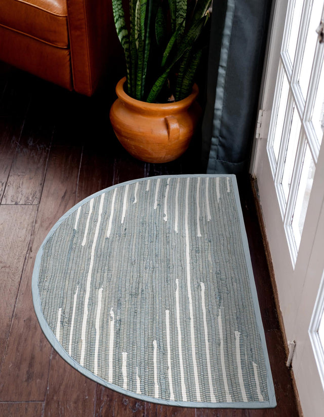 Light Gray 2' 2 x 4' Chindi Cotton Semicircle Hearth Rug