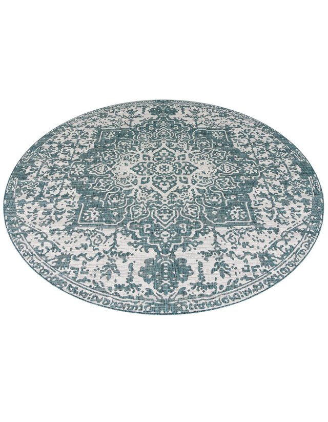 Teal 10' 8 x 10' 8 Jill Zarin Outdoor Round Area Rug Weather Resistant for Patio, Deck, Terrace, Balcony, Porch Durable 100% Polypropylene Carpet for Outside for Sale at Rug Engine