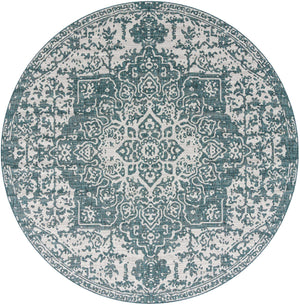 Teal 10' 8 x 10' 8 Jill Zarin Outdoor Round Area Rug Weather Resistant for Patio, Deck, Terrace, Balcony, Porch Durable 100% Polypropylene Carpet for Outside for Sale at Rug Engine