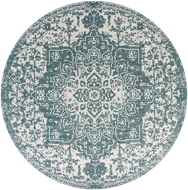 Teal 13' 1 x 13' 1 Jill Zarin Outdoor Round Area Rug Weather Resistant for Patio, Deck, Terrace, Balcony, Porch Durable 100% Polypropylene Carpet for Outside for Sale at Rug Engine