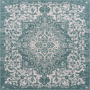 Teal 10' 8 x 10' 8 Jill Zarin Outdoor Square Area Rug Weather Resistant for Patio, Deck, Terrace, Balcony, Porch Durable 100% Polypropylene Carpet for Outside for Sale at Rug Engine
