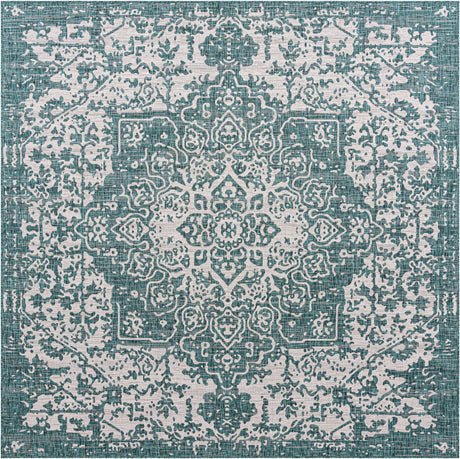 Teal 10' 8 x 10' 8 Jill Zarin Outdoor Square Area Rug Weather Resistant for Patio, Deck, Terrace, Balcony, Porch Durable 100% Polypropylene Carpet for Outside for Sale at Rug Engine