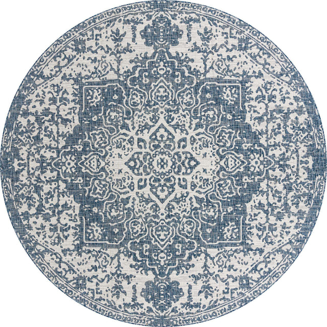 Blue 10' 8 x 10' 8 Jill Zarin Outdoor Round Area Rug Weather Resistant for Patio, Deck, Terrace, Balcony, Porch Durable 100% Polypropylene Carpet for Outside for Sale at Rug Engine