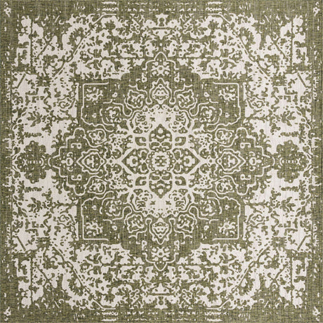 Green 13' 1 x 13' 1 Jill Zarin Outdoor Square Area Rug Weather Resistant for Patio, Deck, Terrace, Balcony, Porch Durable 100% Polypropylene Carpet for Outside for Sale at Rug Engine