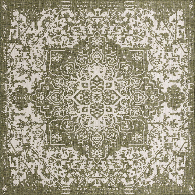 Green 13' 1 x 13' 1 Jill Zarin Outdoor Square Area Rug Weather Resistant for Patio, Deck, Terrace, Balcony, Porch Durable 100% Polypropylene Carpet for Outside for Sale at Rug Engine