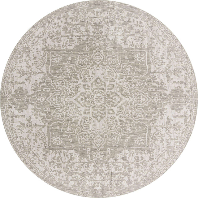 Gray 10' 8 x 10' 8 Jill Zarin Outdoor Round Area Rug Weather Resistant for Patio, Deck, Terrace, Balcony, Porch Durable 100% Polypropylene Carpet for Outside for Sale at Rug Engine