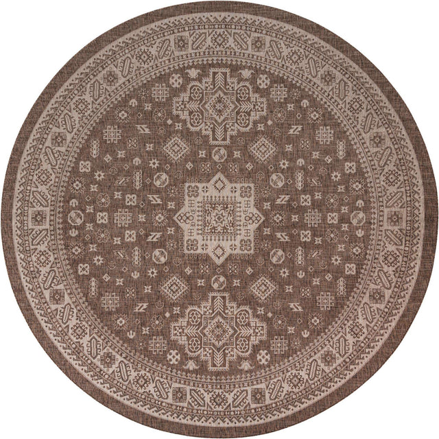 Brown 13' 1 x 13' 1 Outdoor Aztec Round Area Rug Weather Resistant for Patio, Deck, Terrace, Balcony, Porch 100% Polypropylene Traditional Carpet Mat for Sale at Rug Engine