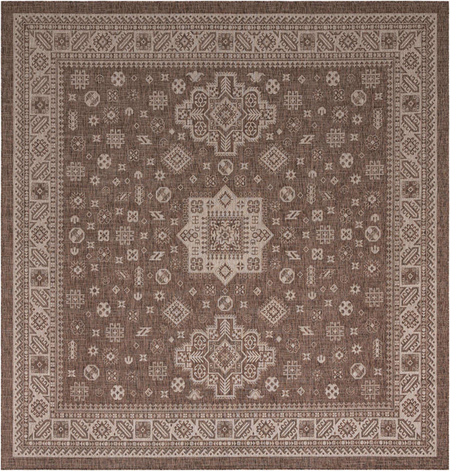 Brown 13' 1 x 13' 1 Outdoor Aztec Square Area Rug Weather Resistant for Patio, Deck, Terrace, Balcony, Porch 100% Polypropylene Traditional Carpet Mat for Sale at Rug Engine