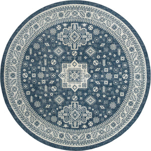 Blue 13' 1 x 13' 1 Outdoor Aztec Round Area Rug Weather Resistant for Patio, Deck, Terrace, Balcony, Porch 100% Polypropylene Traditional Carpet Mat for Sale at Rug Engine