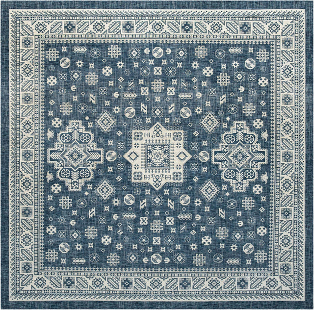 Blue 13' 1 x 13' 1 Outdoor Aztec Square Area Rug Weather Resistant for Patio, Deck, Terrace, Balcony, Porch 100% Polypropylene Traditional Carpet Mat for Sale at Rug Engine